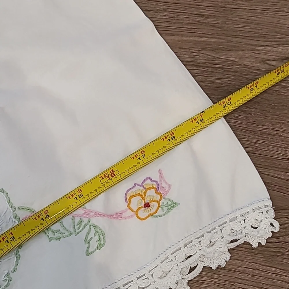 Vintage Embroidered White Pillowcases with Floral Design